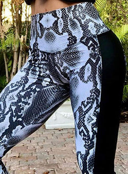 Snake Print and Leather Stitching Leggings-JustFittoo