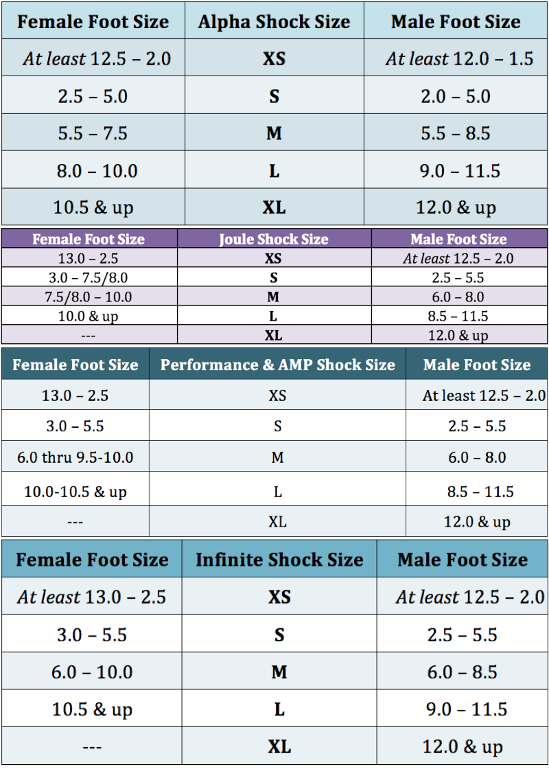 Size chart for Apolla Performance Wear.