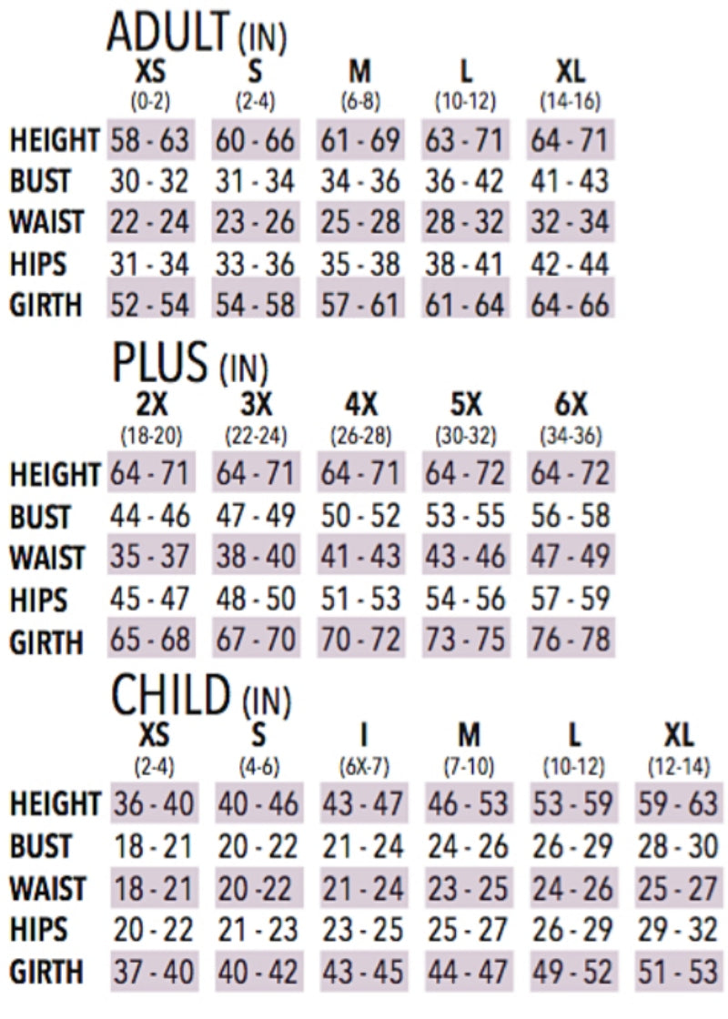 Eurotard Women's Dance Apparel Size Chart