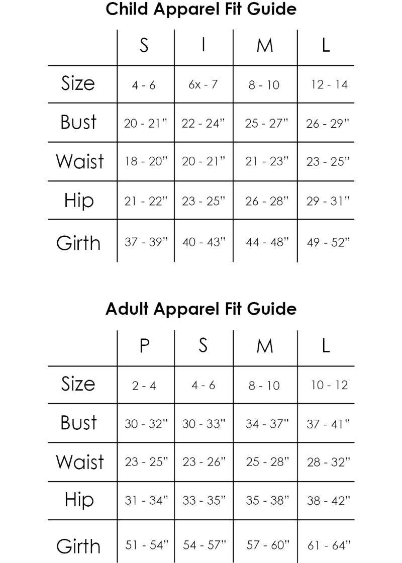 Suffolk Women's Dance Apparel Size Chart