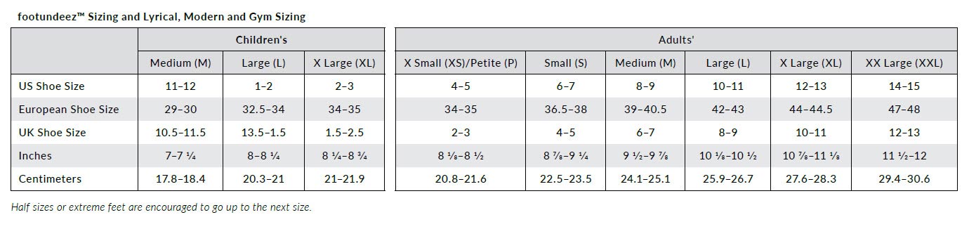 Capezio Foot Undeez Sizing