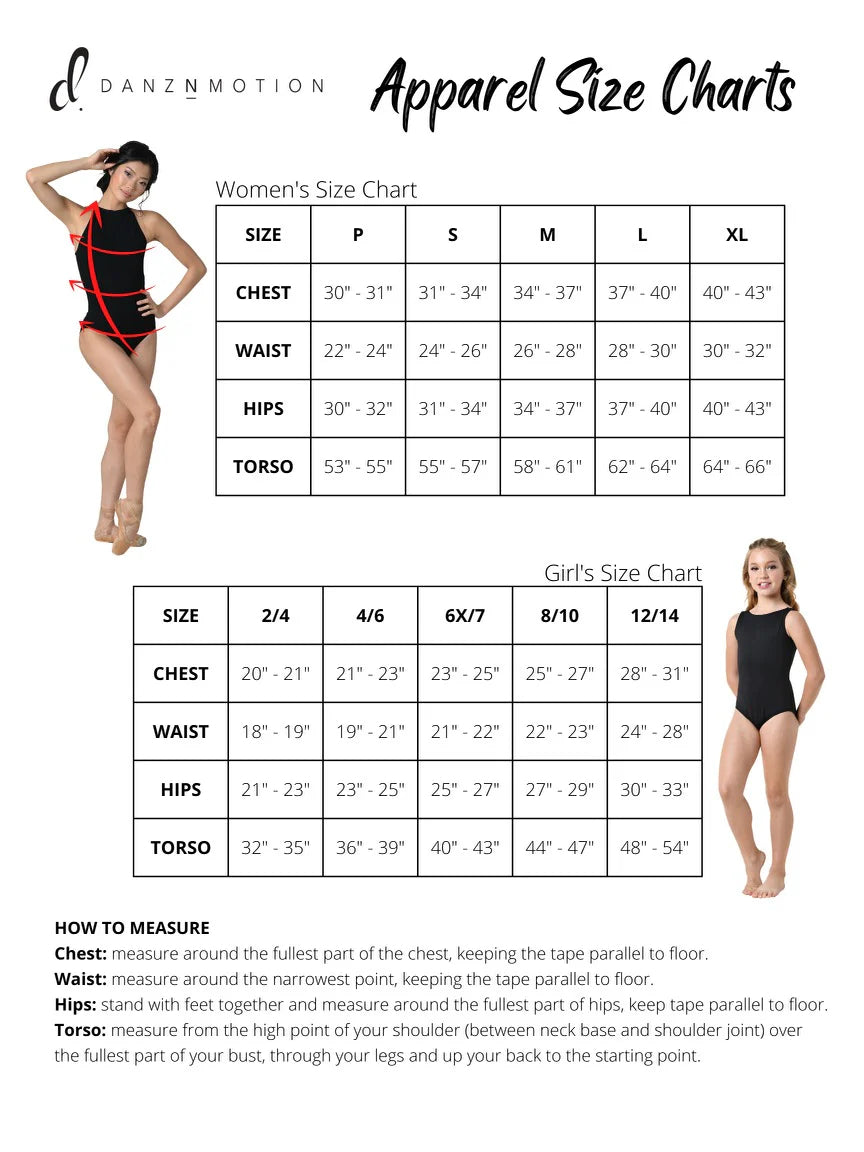 Danznmotion Apparel Size Charts for Women and Girls