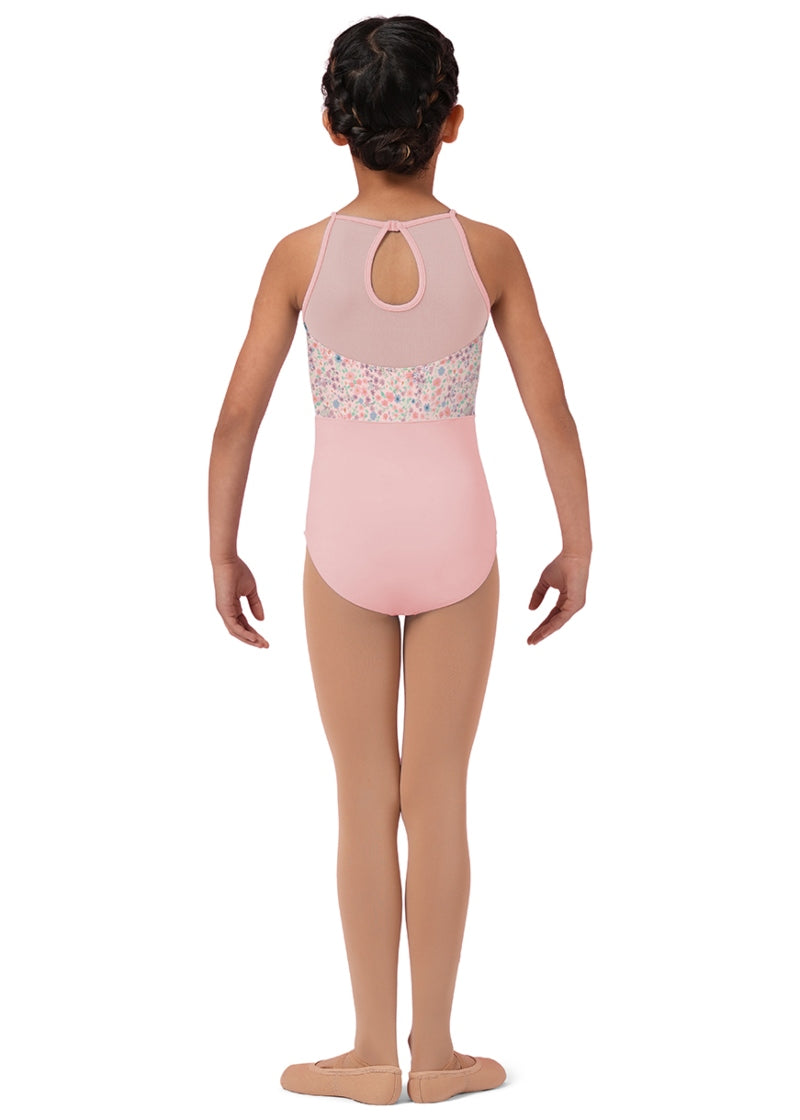 ON SALE Ditsy Floral High Neckline Youth Camisole Leotard (Pink)