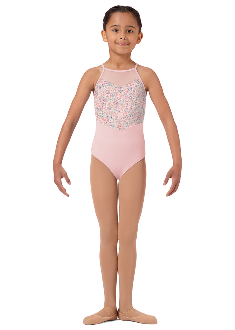 ON SALE Ditsy Floral High Neckline Youth Camisole Leotard (Pink)