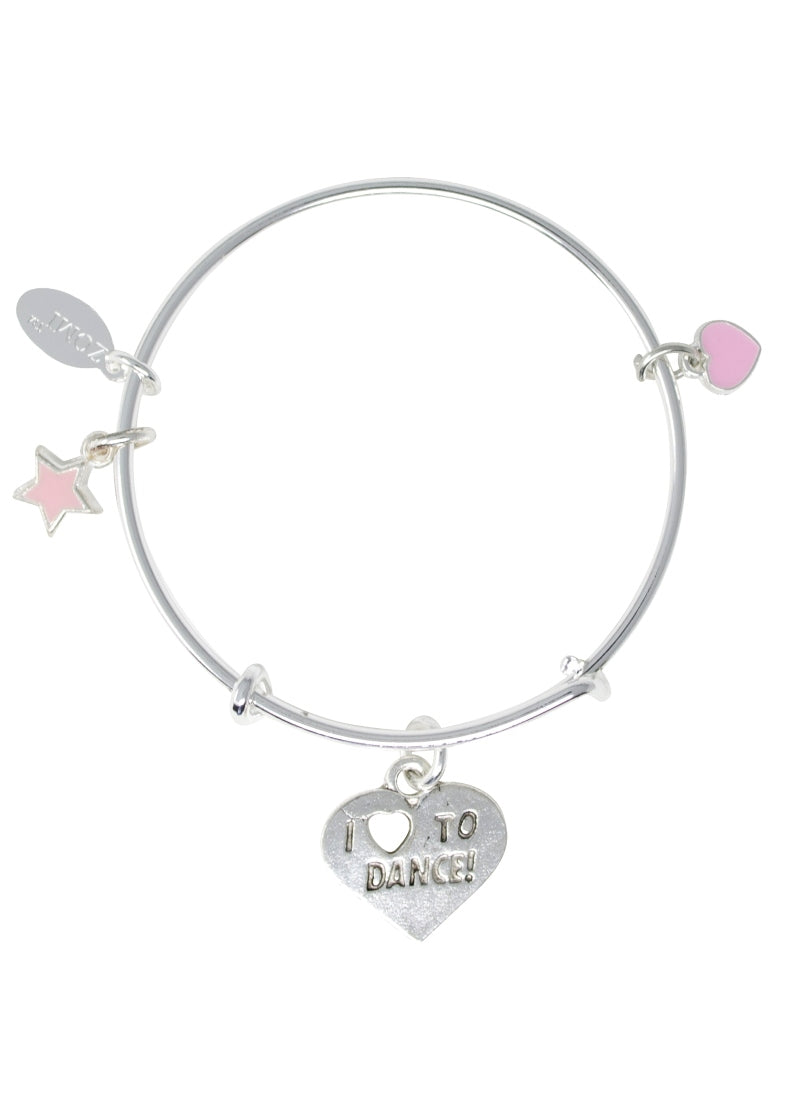 Love to Dance Heart & Star Bangle Bracelet (Silver)