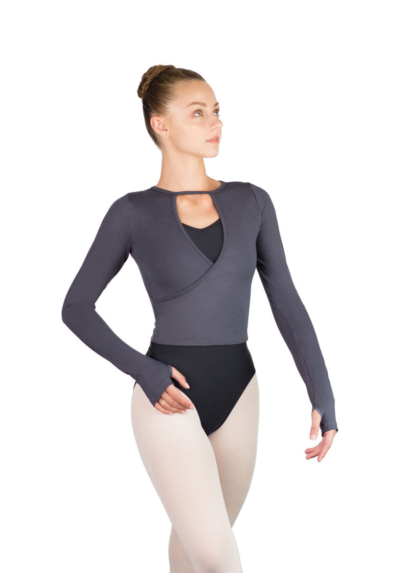 ON SALE Kaori Mock-Wrap Long Sleeve Top