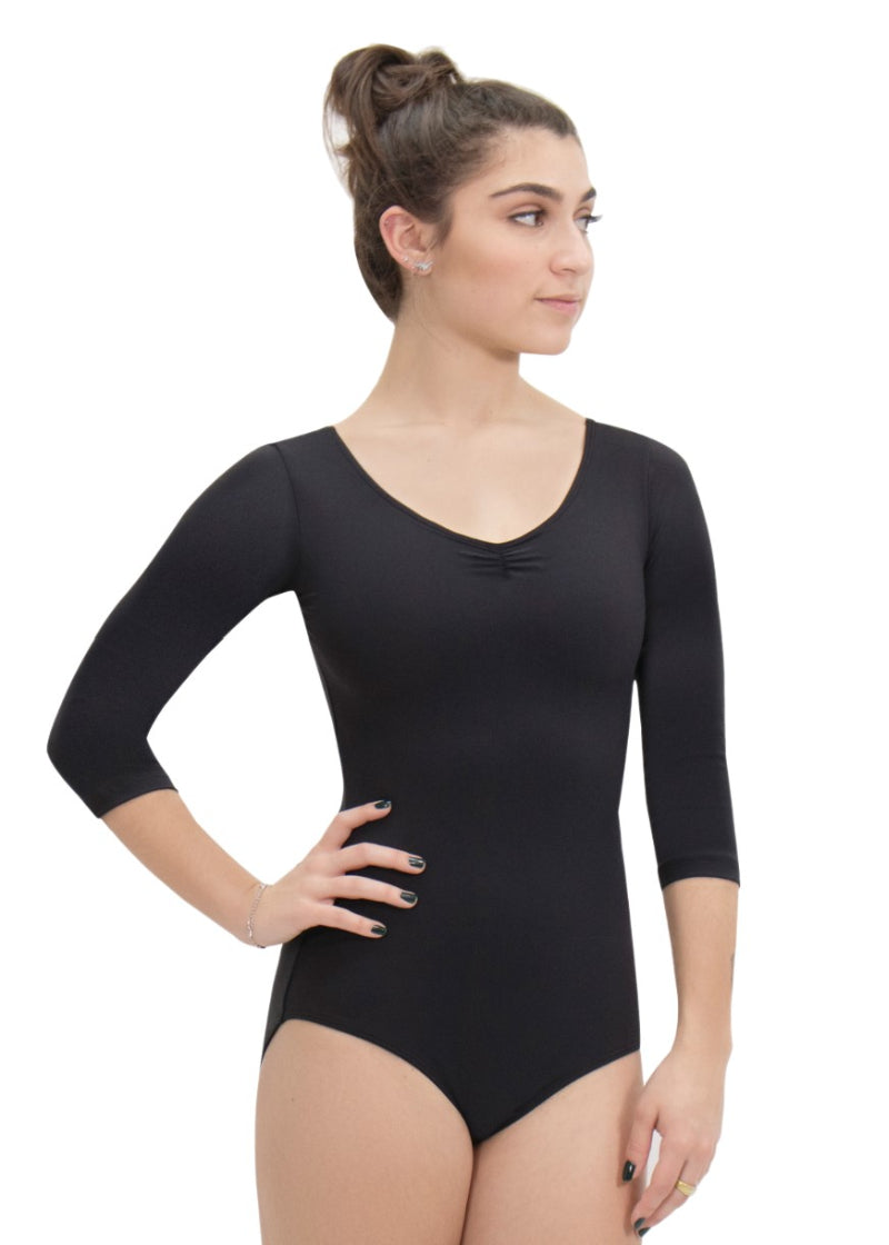 Eurotard Microfiber Pinch Front 3/4 Sleeve Leotard