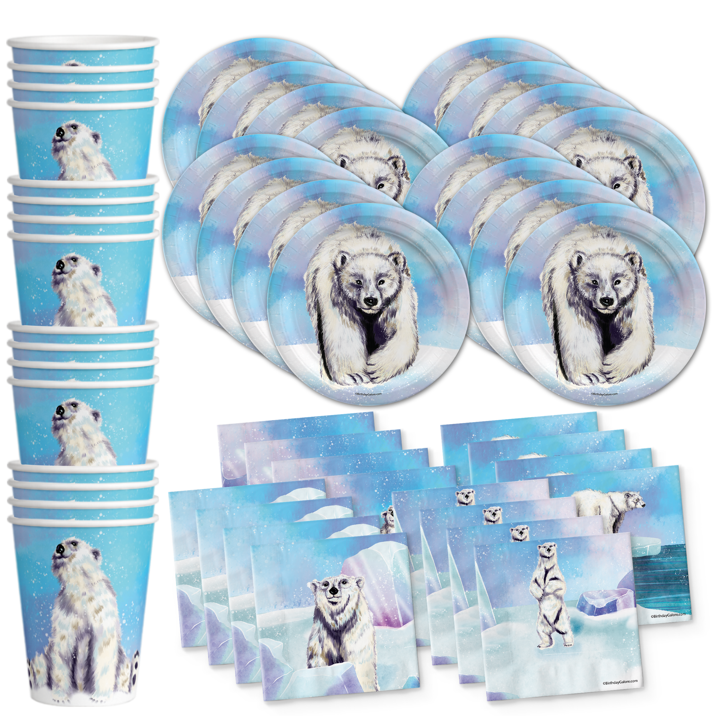 Polar Bear Birthday Party Tableware Kit For 16 Guests