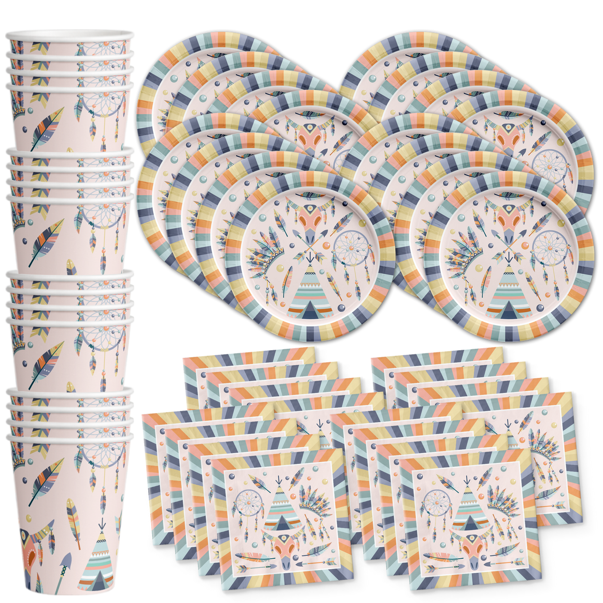 Boho 7 in. Premium Paper Plates (Set of 16)