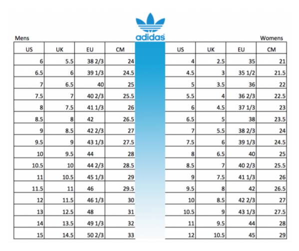 adidas foot size chart