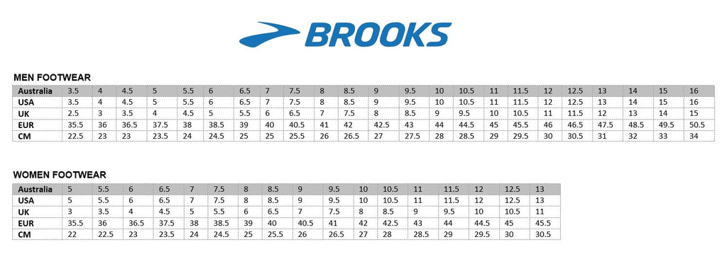 brooks running shoes size guide