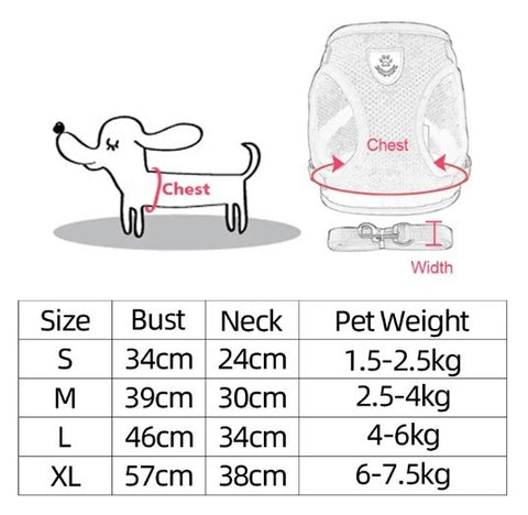 Secure Small Dog Vest size chart