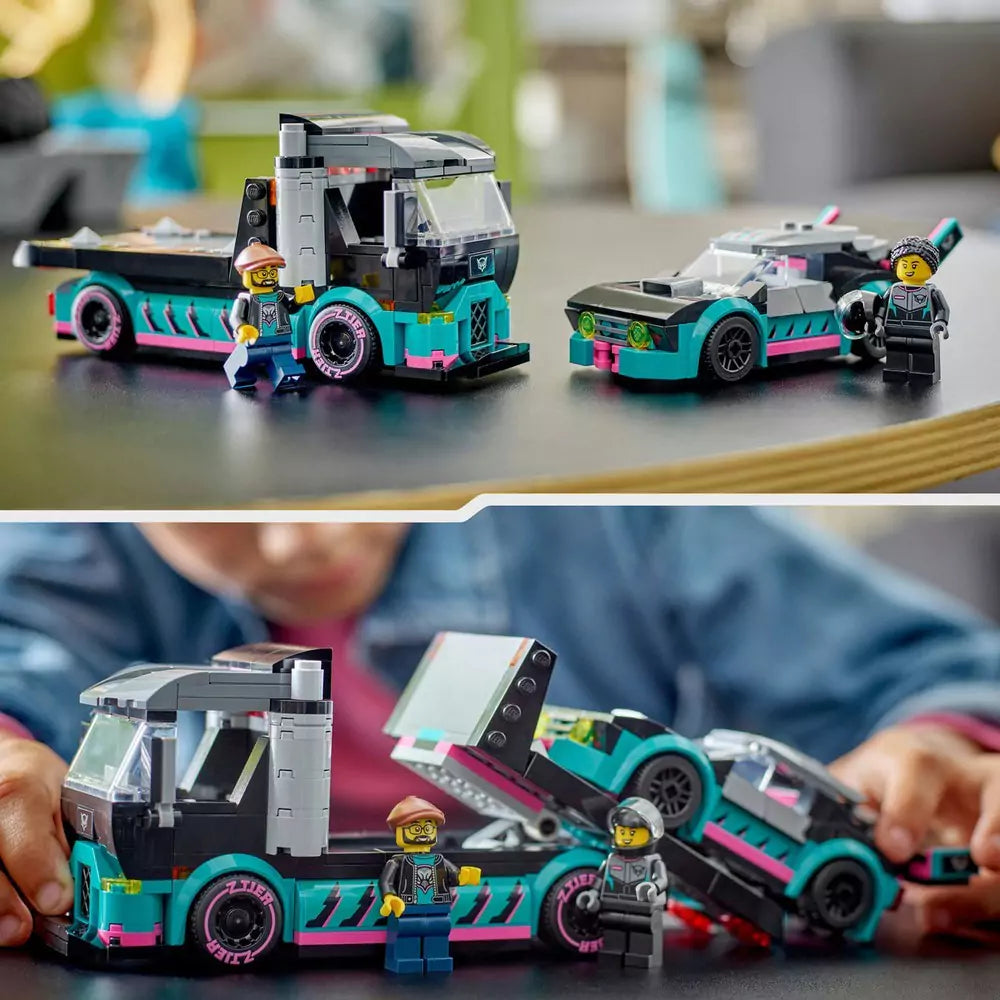 LEGO City Masina de curse si camion transportator 60406, 328 piese - 4 | YEO