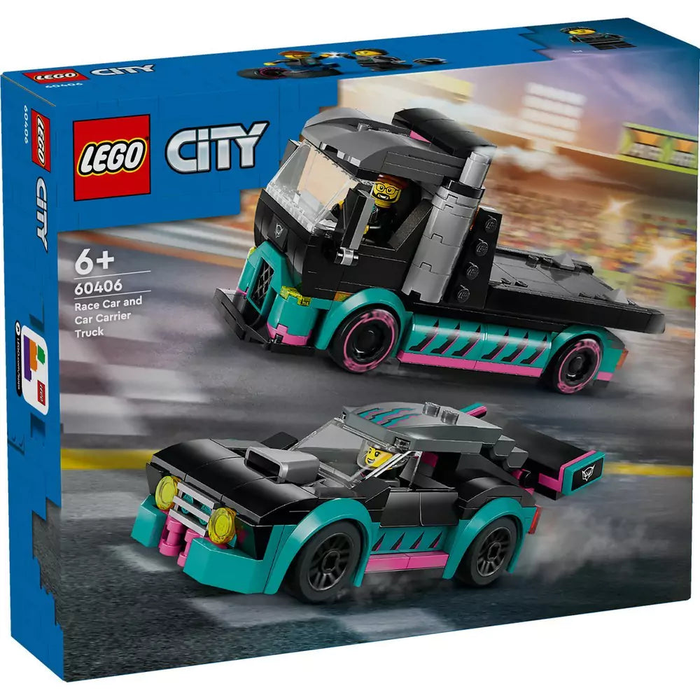 LEGO City Masina de curse si camion transportator 60406, 328 piese