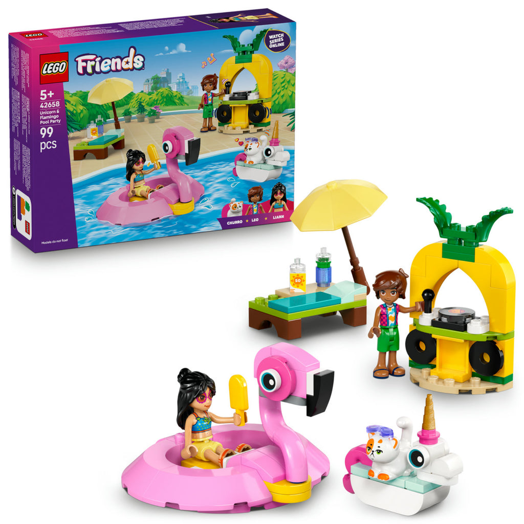 LEGO Friends: Petrecere la piscină cu unicornul şi flamingo 42658, 99 piese - 1 | YEO