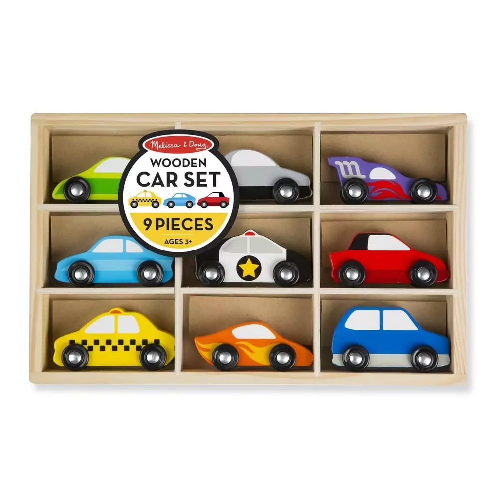 Melissa & Doug Set de mașini din lemn, 9 bucăți