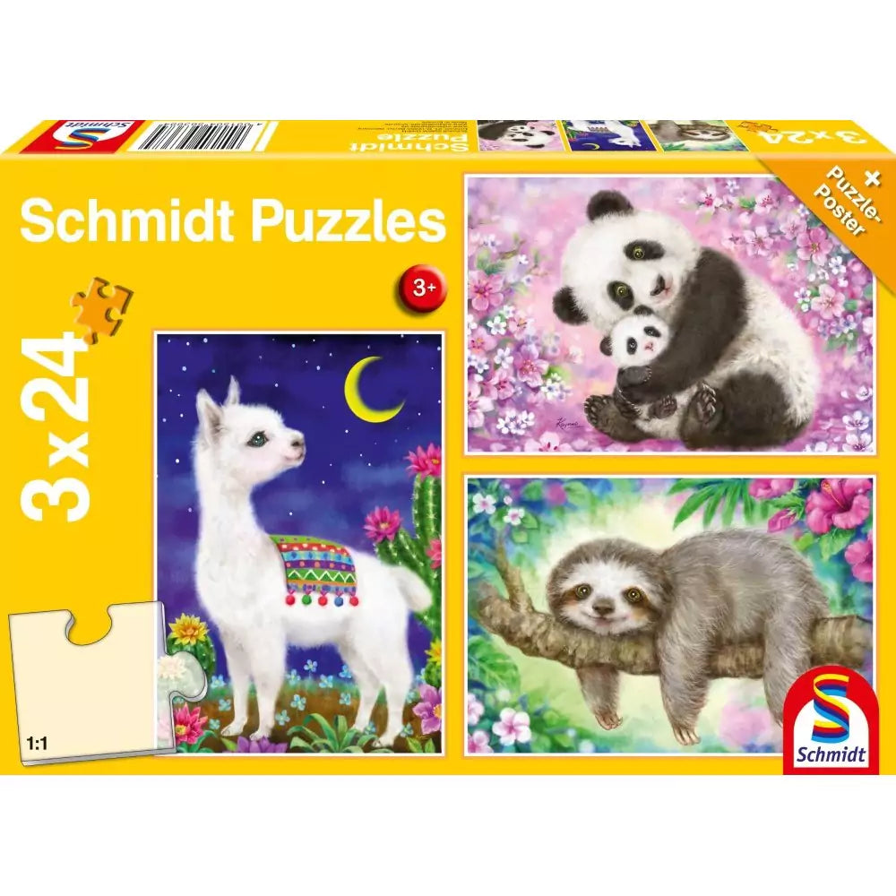 Puzzle Schmidt: Panda, Lama, Lenes, 3 x 24 de piese