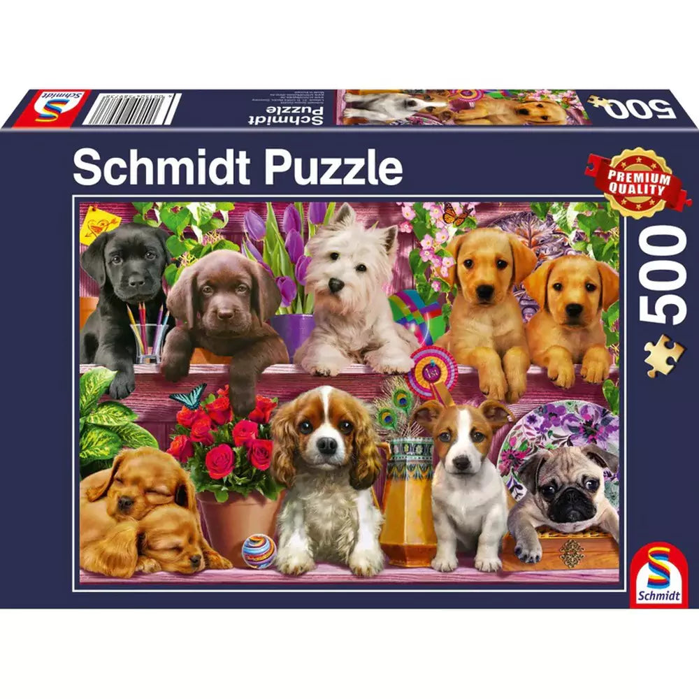 Puzzle Schmidt 500 de piese - Cățeluși pe raft