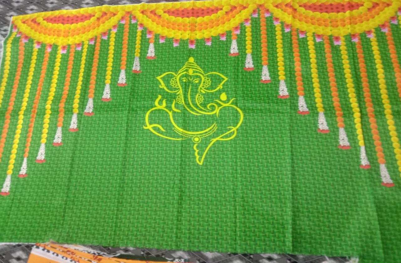 TENTINDIA Green chatiya with Yellow Ganesh ji Design Backdrop Cloth fo –  