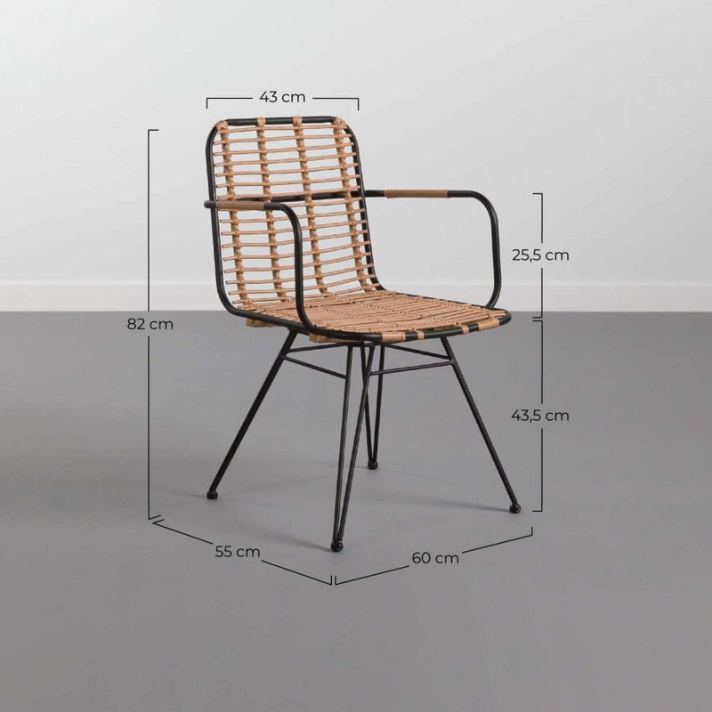Chaise design en rotin et métal avec accoudoirs
