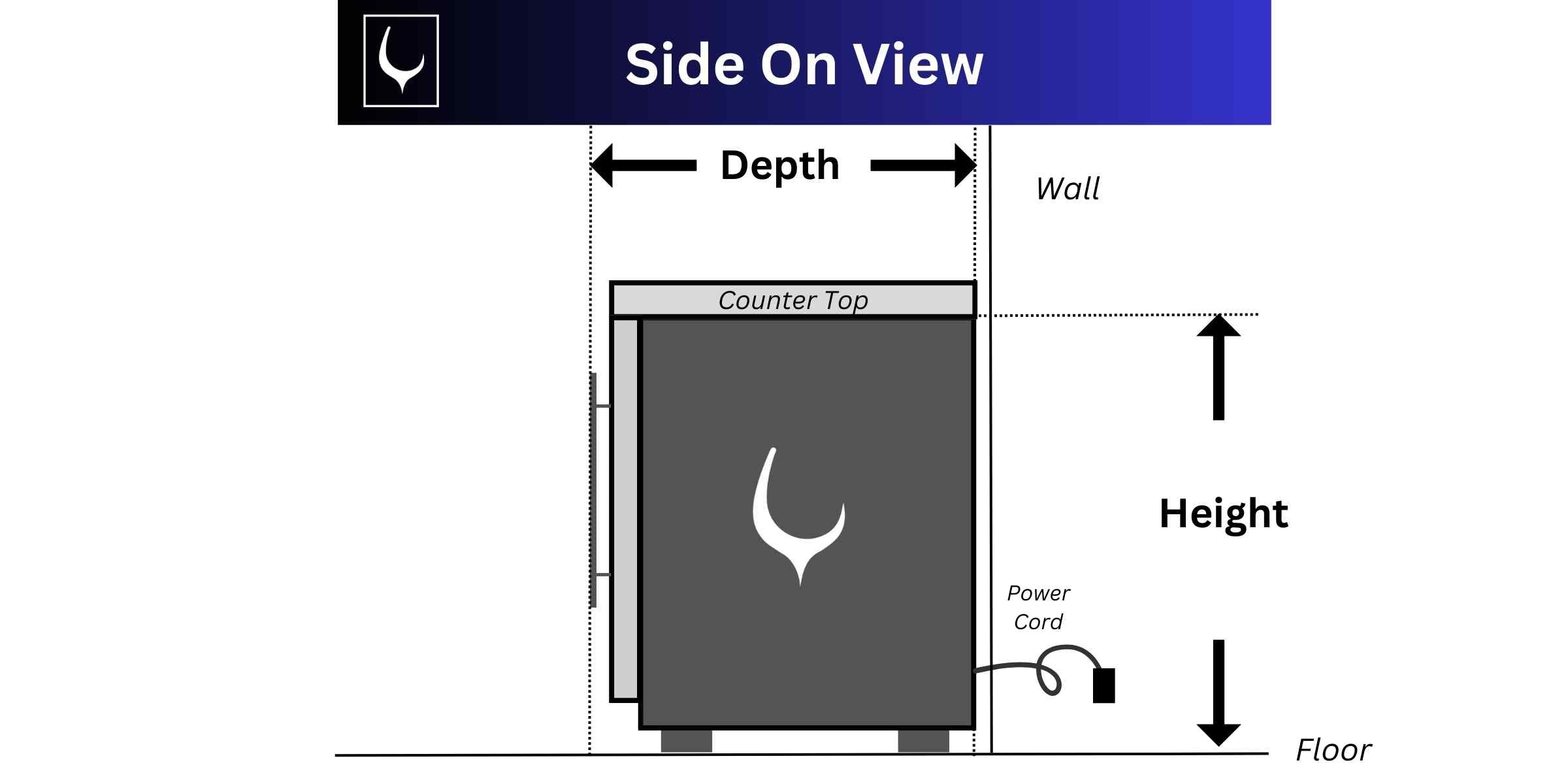 Side View Wine Fridge Installation Diagram