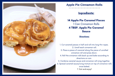 Photo of Caramel Apple Pie Cinnamon Rolls and Printed Recipe