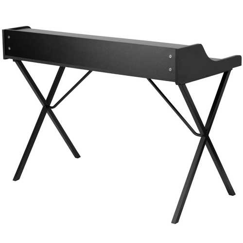 Modern Black Office Table Computer Desk With Raised Top Shelf