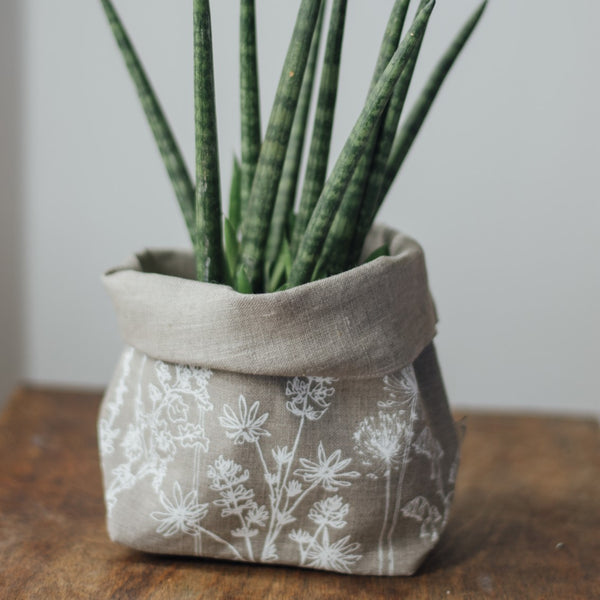 Natural Linen Fabric Storage Pot from the Garden Collection by Helen Round with plant