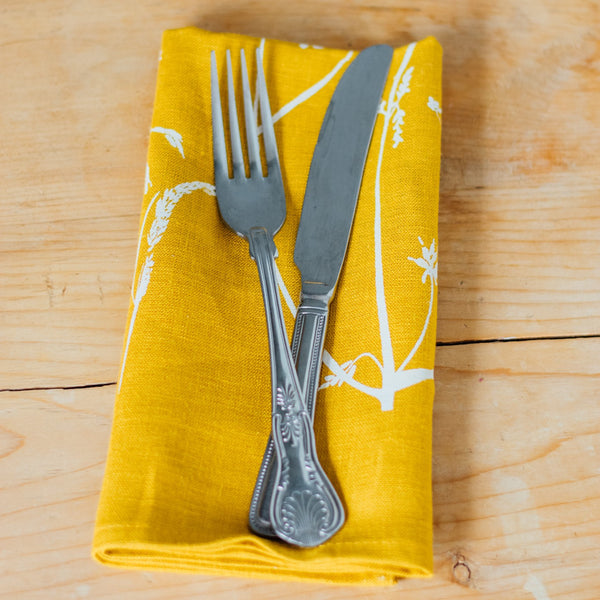 Mustard Linen Napkins from the Hedgerow Collection by Helen Round