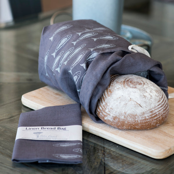 Fish Linen Bread Bag in Slate Grey from the Quayside Collection by Helen Round