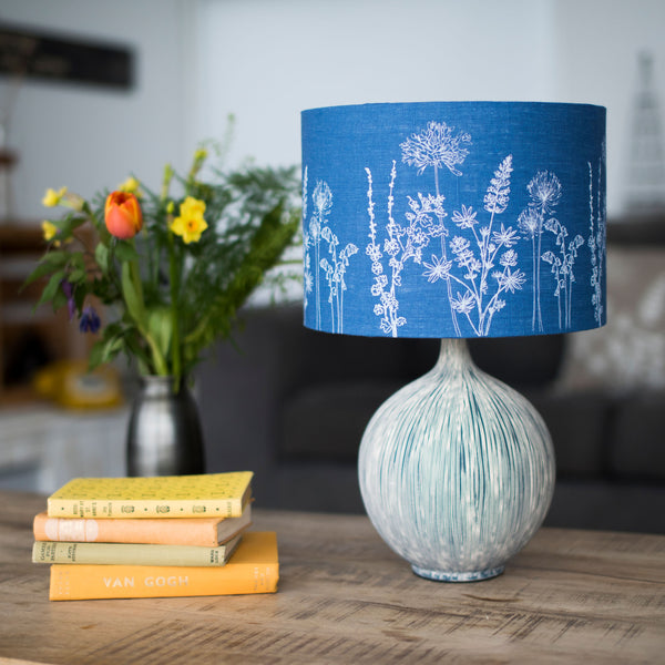 Indigo Blue Linen Lampshade from the Garden Collection by Helen Round