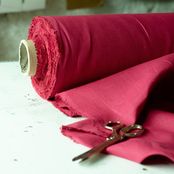Helen Round Raspberry Red Linen Fabric