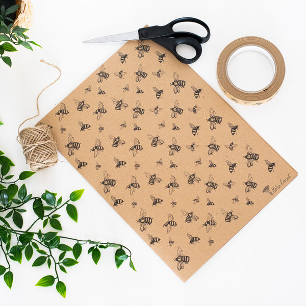 Bee Wrapping Paper in Natural from the Honey Bee Collection by Helen Round