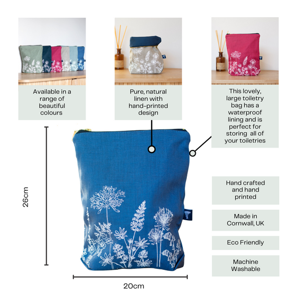 Indigo Linen Toiletry Bag from the Garden Collection by Helen Round