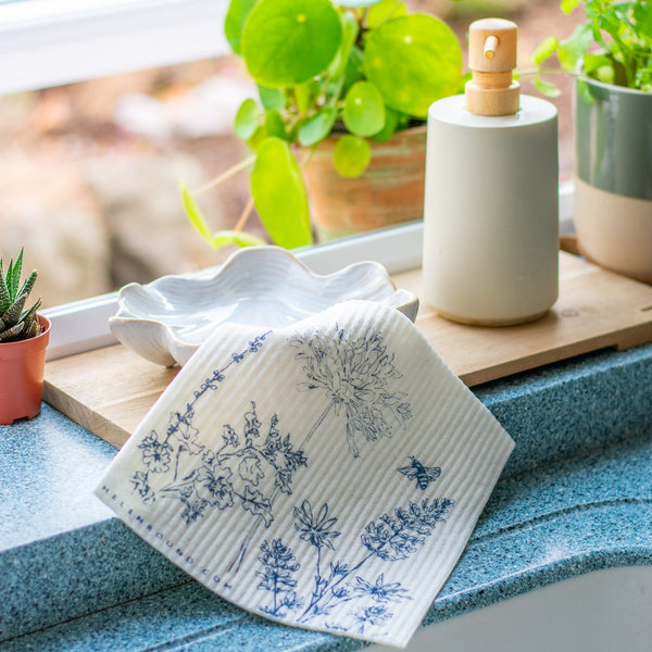 Eco Sponge Cloth from the Garden Print Design Drying Flat from a collection by Helen Round