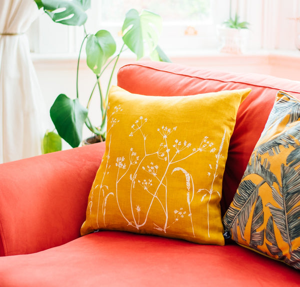 Hedgerow Design Cushion in Mustard from Helen Round