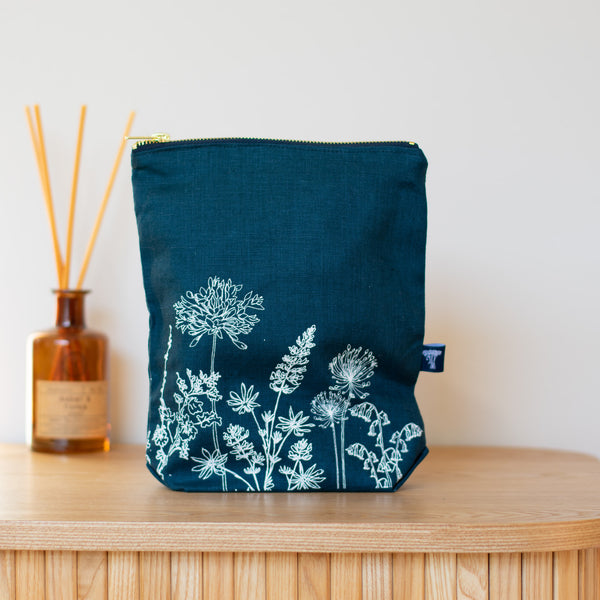 Navy Linen Toiletry Bag from the Garden Design by Helen Round