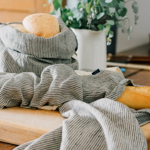 Striped Linen Bread Bag, Tea Towel and Baguette Bag from the Striped Collection by Helen Round