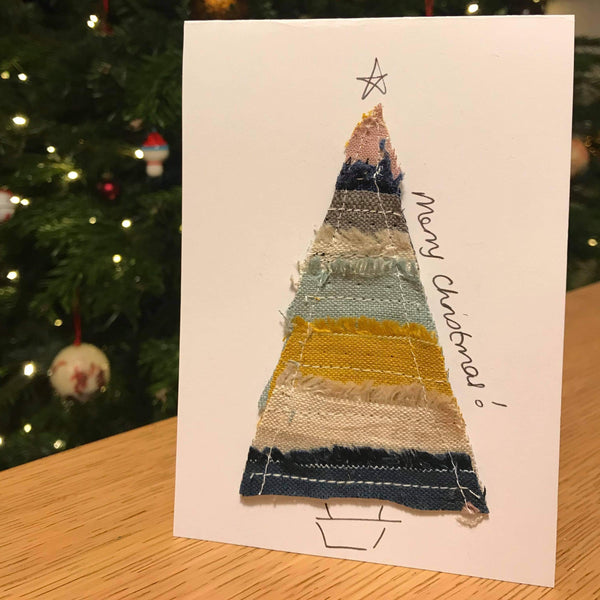 Christmas Tree Card using Linen Selvedges from Helen Round