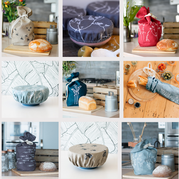 Linen read Bags and Bowl Covers from Helen Round
