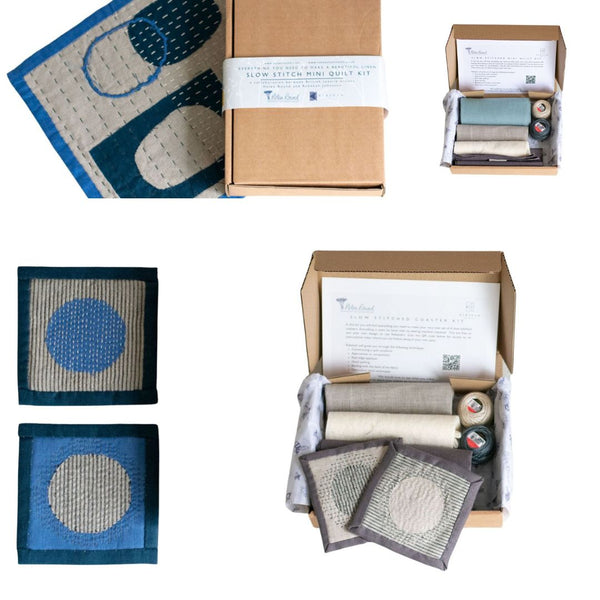 Linen Slow Stitched Kits Coaster & Mini Quilt Kits from Helen Round