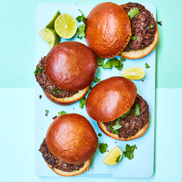 Chipotle Mushroom and Black Bean Burgers with Peanuts and Lime from The Green Barbecue by Rukmini Iyer Photography by David Loftus