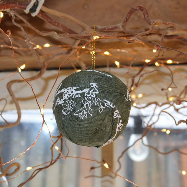 Sage Green Linen Bauble Created Using Fabric Off Cuts from Helen Round