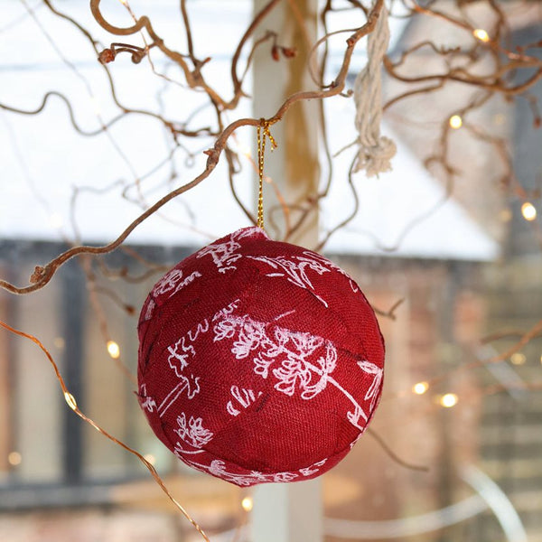 Red Linen Bauble Using Linen Off Cuts From Helen Round