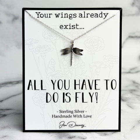 Dragonfly Symbolism Strength and Courage Gift Sterling Silver Necklace –  Jen Downey