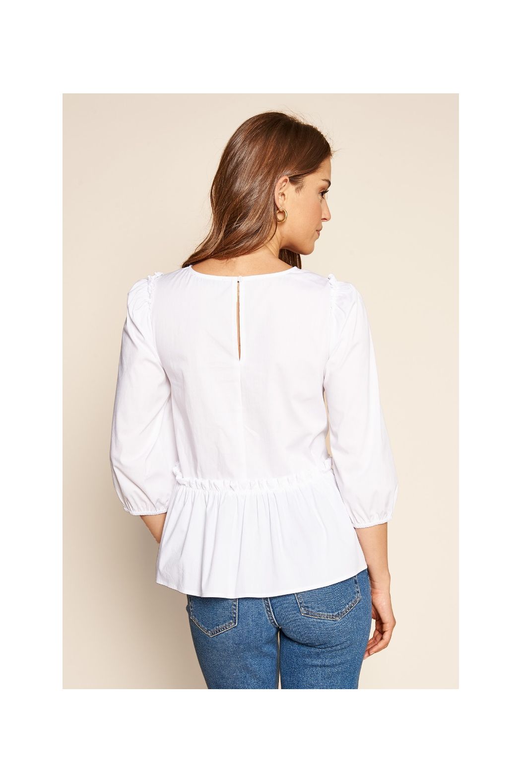 Bloomheart Balloon Sleeve White Blouse