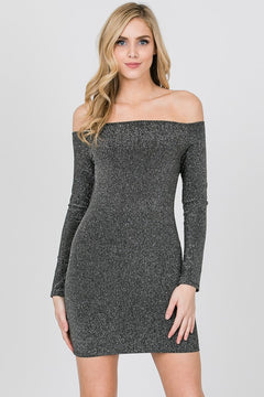 Charcoal Off Shoulder Mini Party Dress