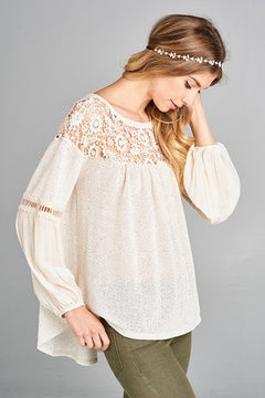 Boho chic lace balloon long sleeve top Blouse