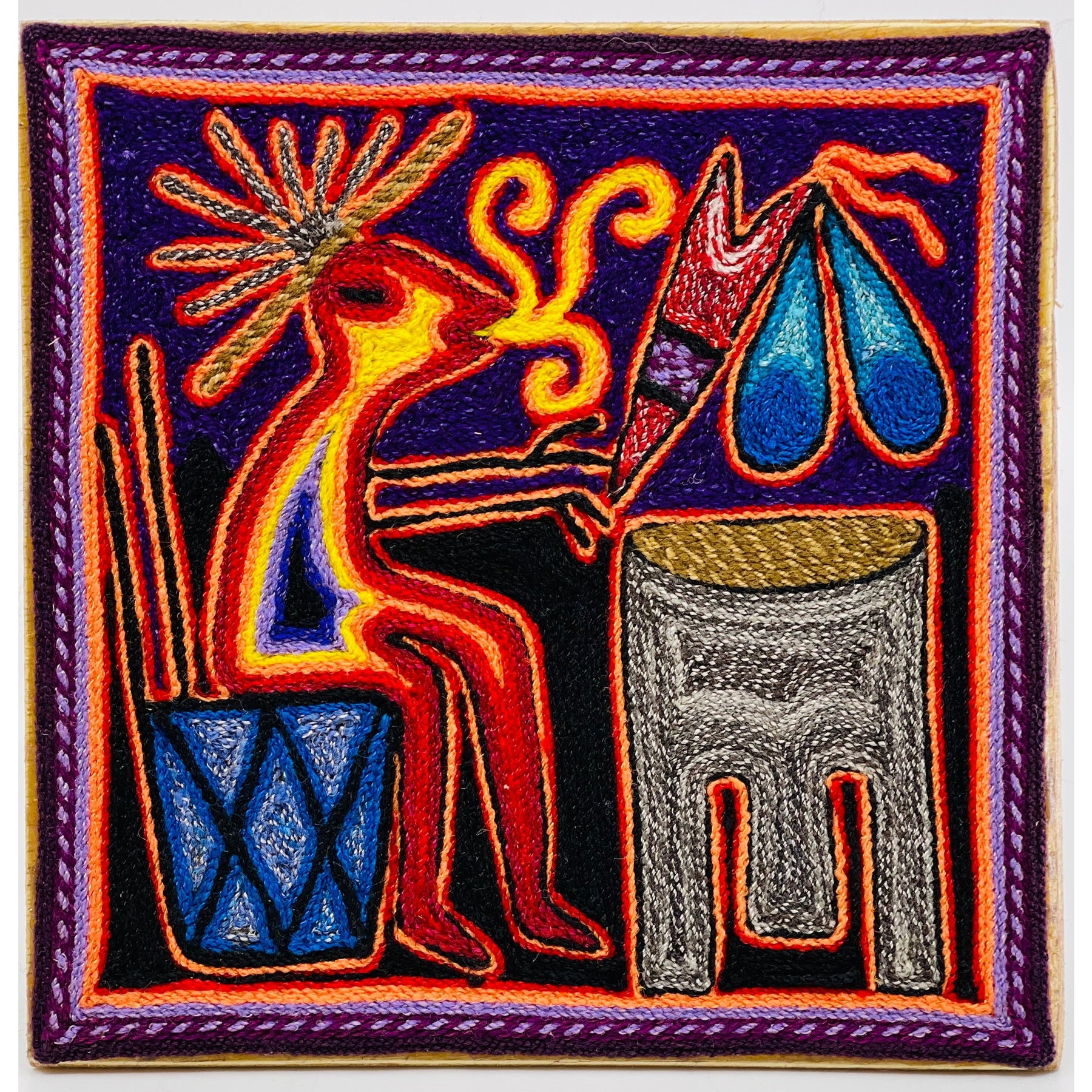 Huichol Yarn Art 4”x4” - Sacred Flower