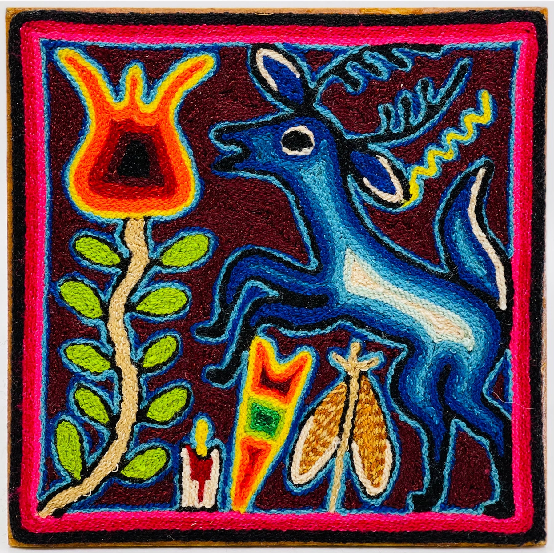 Huichol Yarn Art 4”x4” - Sacred Flower